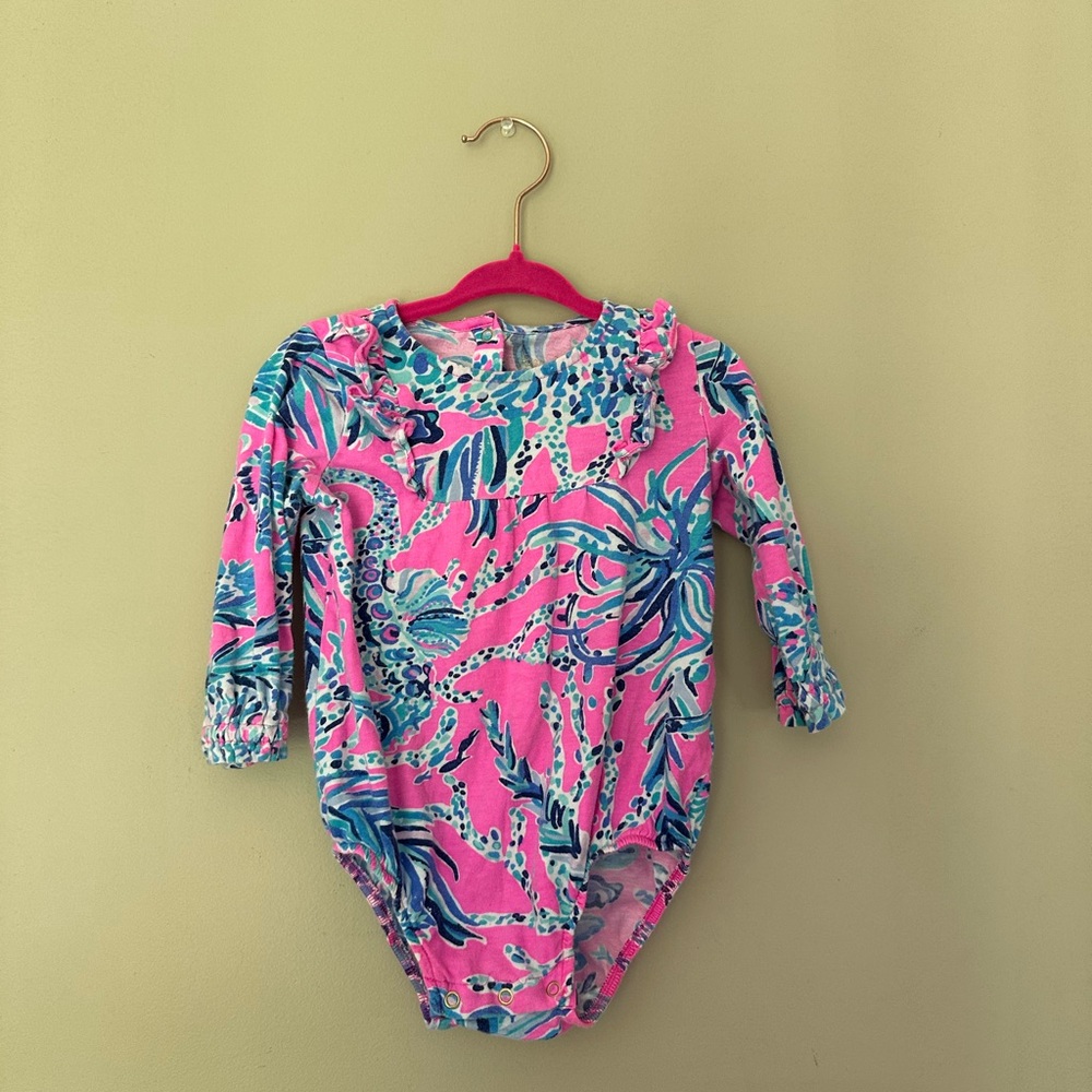 Lilly Pulitzer Pink and Blue Tropical Print Bodysuit